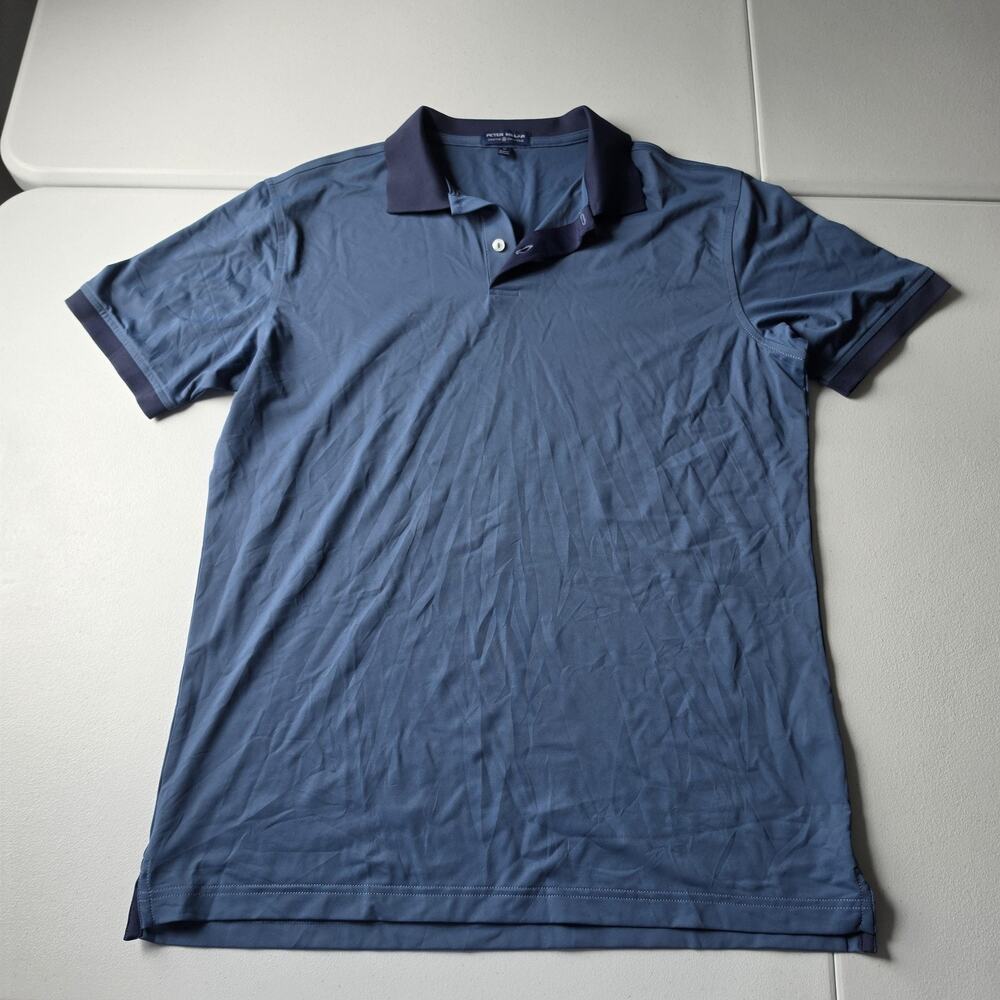 Peter Millar Polo Shirt Mens Medium Blue Contrast Collar Golf Performance